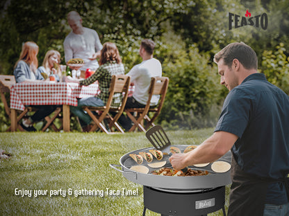 Feasto 23" Stainless Steel Concave Comal Set, Discada Disc Cooker with 54,000BTU Paella Burner and Adjustable Stand Set, Cazo Para Carnitas Tortillas Stir Fry Wok for Outdoor Cooking, CSA Certified