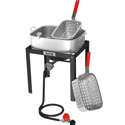18 QT Propane Fish Fryer with 2 Inner Baskets, Outdoor Aluminum Deep Fryer Seafood Pot and Basket for Frying Fish, Chicken Wings, French Fries, 40,000 BTUs Burner