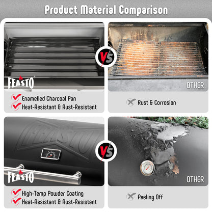 Feasto BBQ Charcoal Grill with Side Table, 30-In Heavy Duty Outdoor BBQ Grill with 647 Sq. In Cooking Area for Outdoor Barbecue in Backyard, Patio and Parties, Black by Feasto