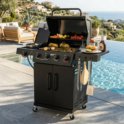 Feasto 4-Burner Propane Gas Grill with Sear & Side Burner 49,500 BTU, Black(Add to cart and enjoy an additional 5% discount)