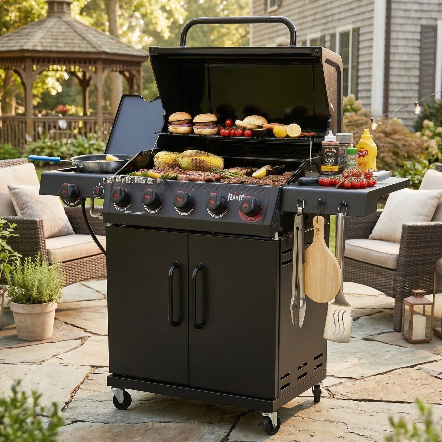 Feasto 5-Burner Propane Gas Grill with Sear & Side Burner 58,000 BTU, Black(Add to cart and enjoy an additional 5% discount)