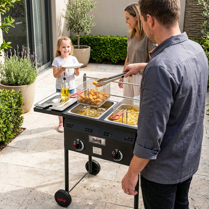 Feasto Outdoor Propane Deep Fryer with Dual Independent Burners