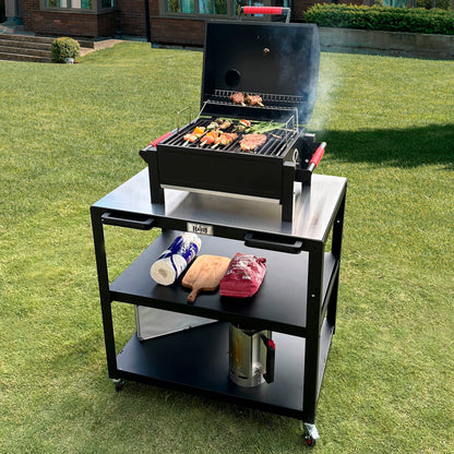 Feasto 3-Shelf Outdoor Steel Table Cart 35.4” x 24” Stainless Steel Table Top Movable Commercial Food Prep Pizza Prep Worktable Outdoor Kitchen Island