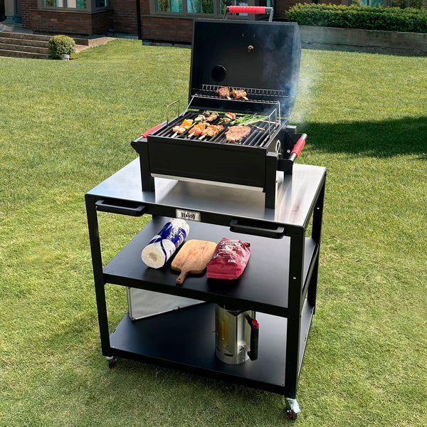 3-Shelf Movable Pizza Oven Table for Outdoor, 304 Stainless Steel Grill Cart