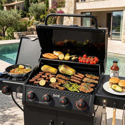 Feasto 4-Burner Propane Gas Grill with Sear & Side Burner 49,500 BTU, Black(Add to cart and enjoy an additional 5% discount)