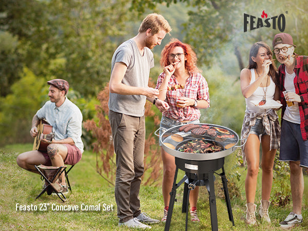 Feasto 23" Stainless Steel Concave Comal Set, Discada Disc Cooker with 54,000BTU Paella Burner and Adjustable Stand Set, Cazo Para Carnitas Tortillas Stir Fry Wok for Outdoor Cooking, CSA Certified