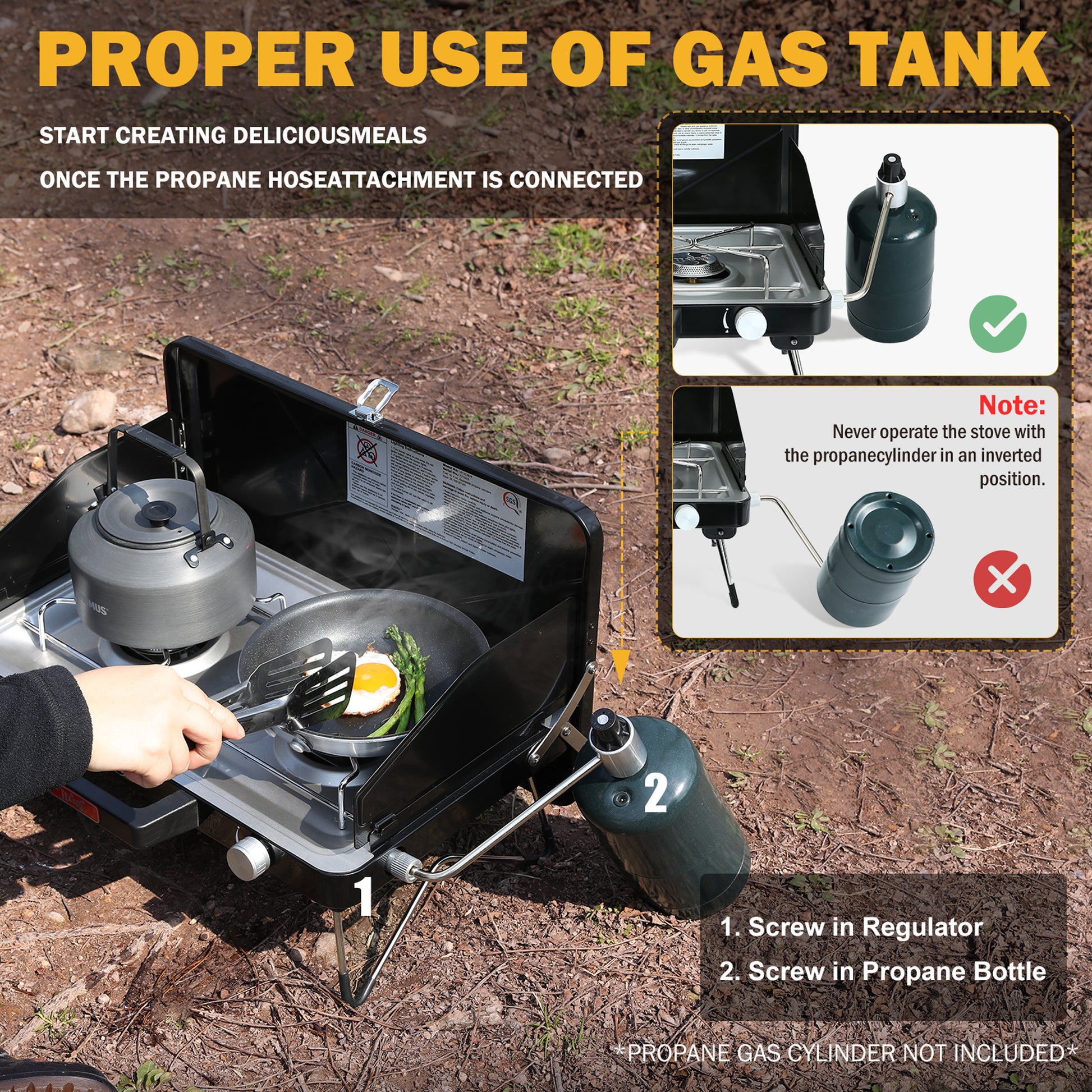 FEASTO Propane Camping Stove with Two Adjustable High Power Windproof Burners and Two Folding Legs Convenient for Outdoor Camping Picnic