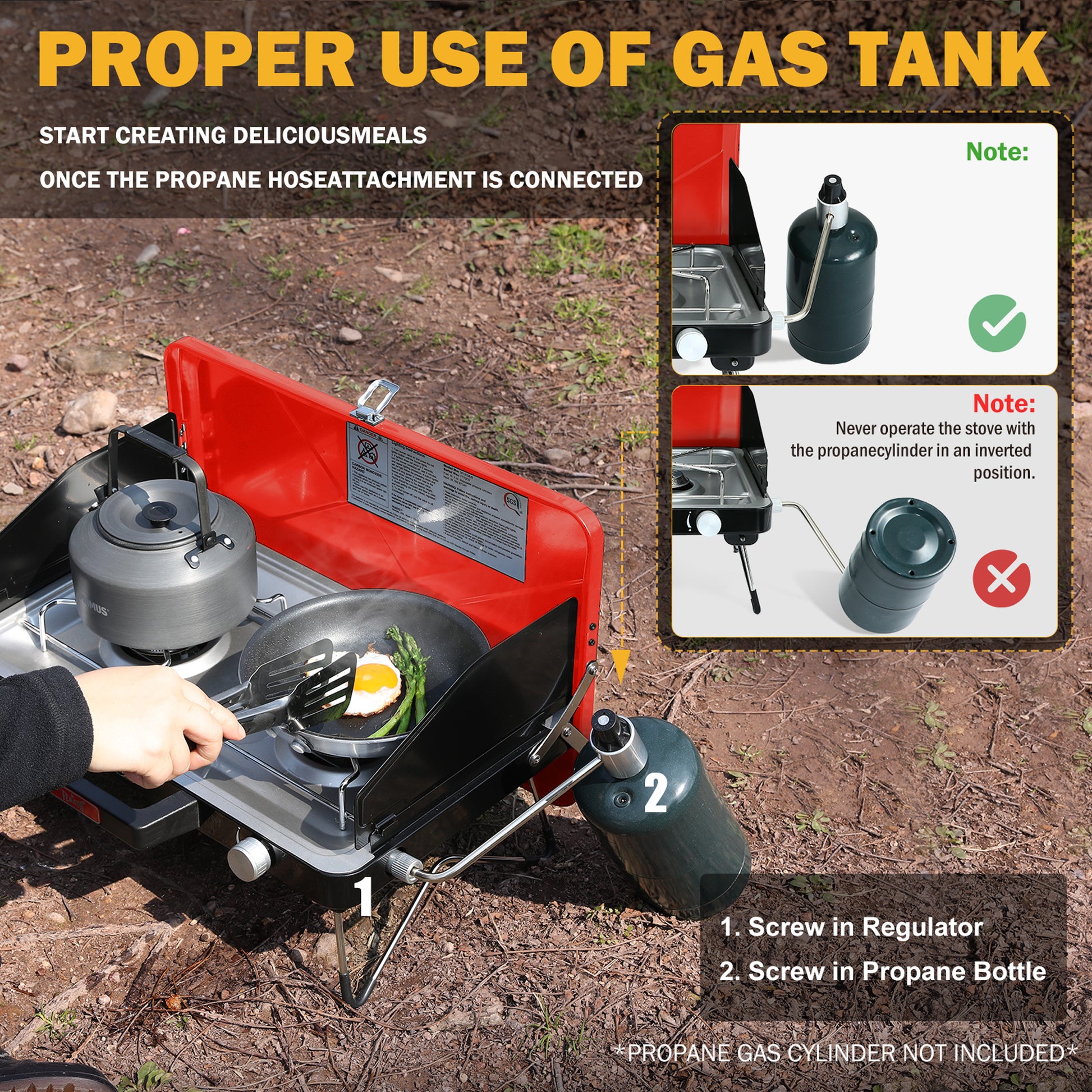 FEASTO Propane Camping Stove with Two Adjustable High Power Windproof Burners and Two Folding Legs Convenient for Outdoor Camping Picnic