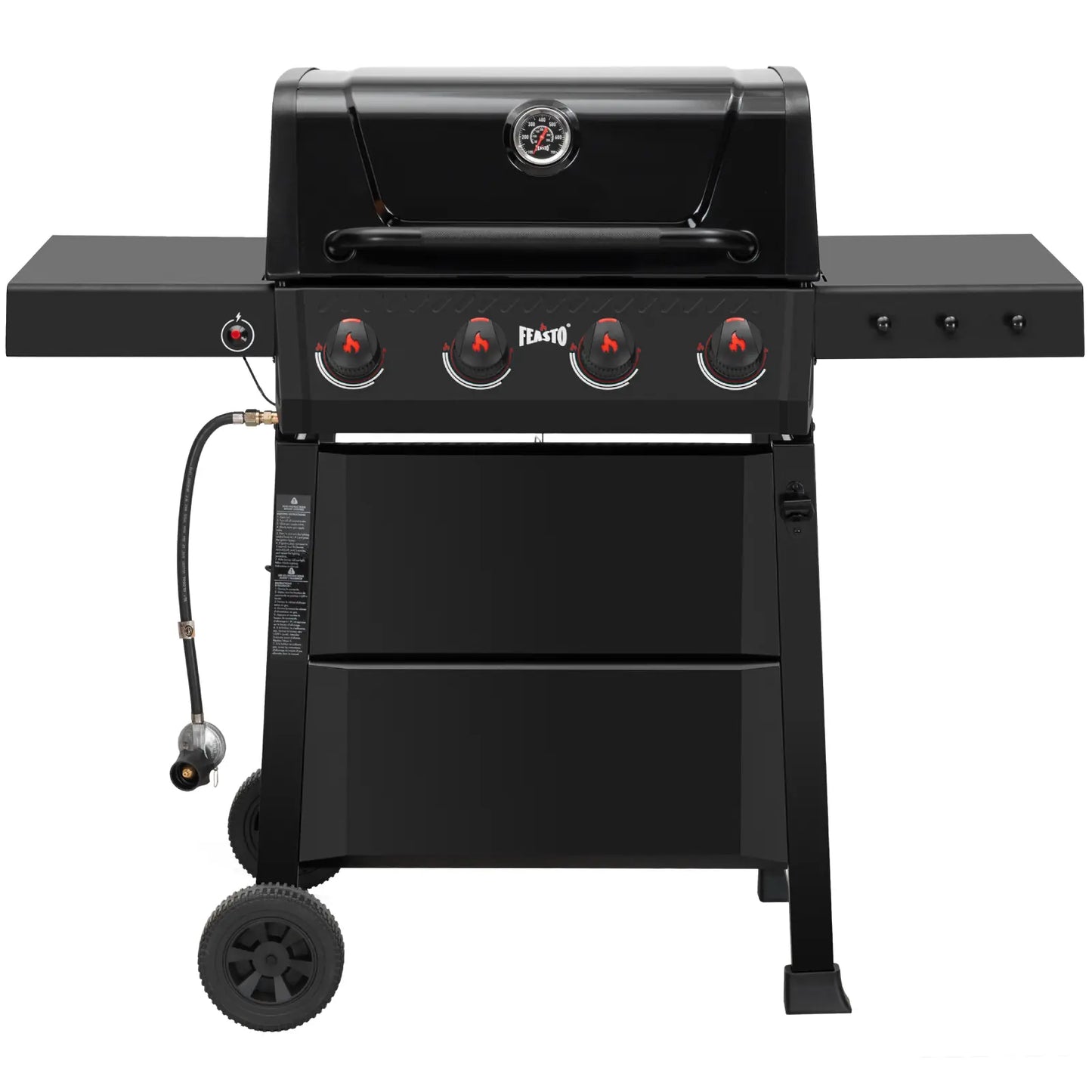4-Burner Propane Gas Grill with 2 Side Tables and Porcelain-Enameled Grates, Black