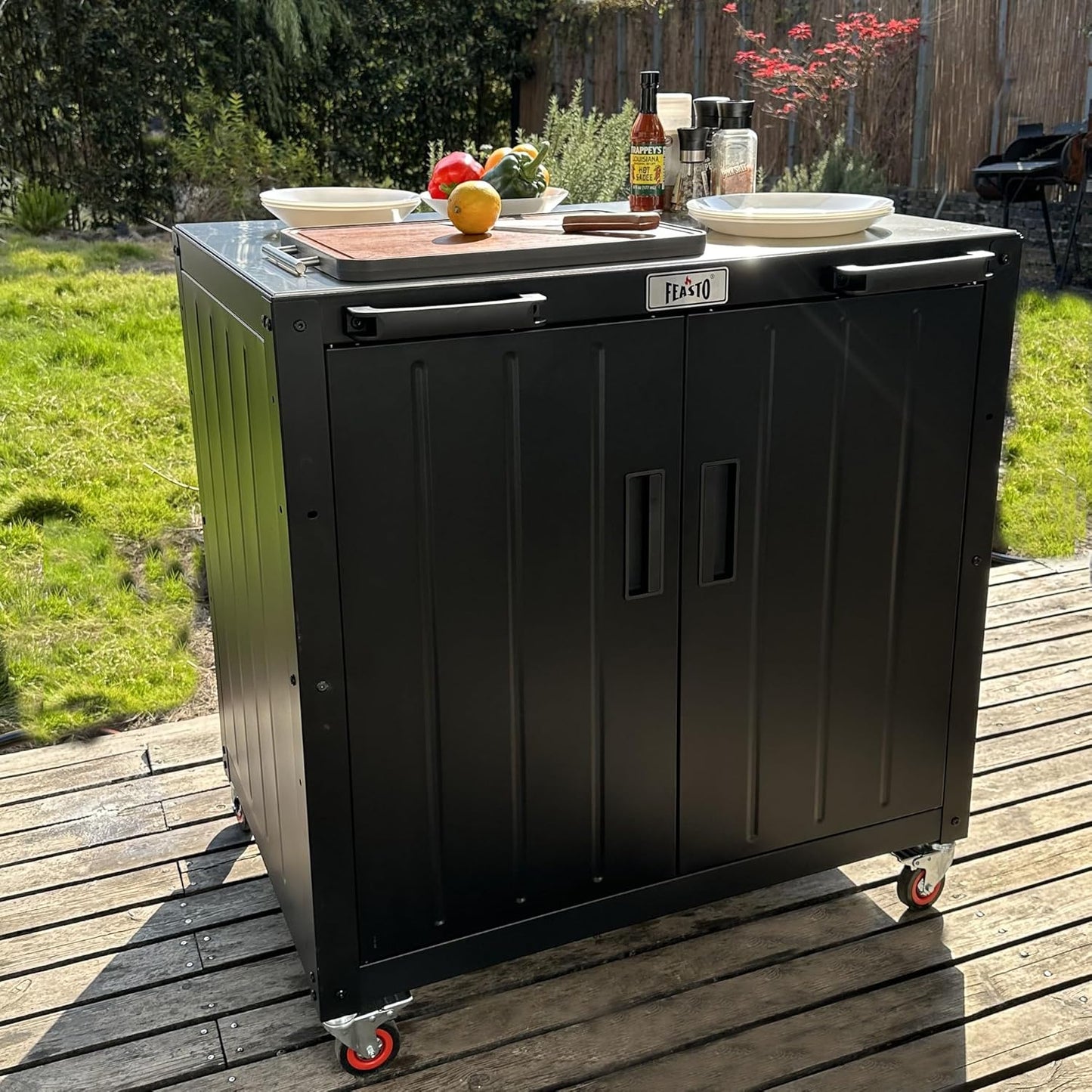 Movable Outdoor Kitchen Cabinet Island, Stainless Steel L35.4 in. x D 24 in