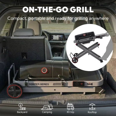 Portable Gas Grill with Foldable Cart