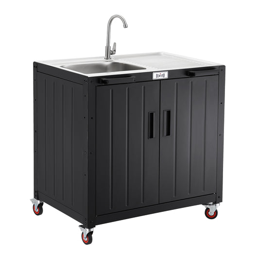 FEASTO Freestanding Sink Utility Sink with Cabinet 304 Stainless Steel Sink Outdoor Kitchen Sink Outdoor Grill Cart Laundry Room Sink Garage sink L35.4” x W24”