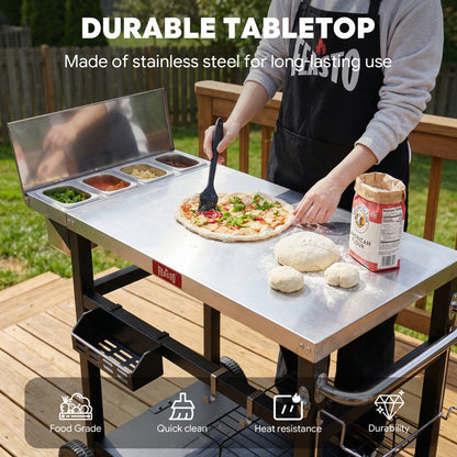 Feasto Outdoor Pizza Prep Station,Stainless Steel Top with 4 Ingredients Containers(Add to cart and enjoy an additional 7% discount)