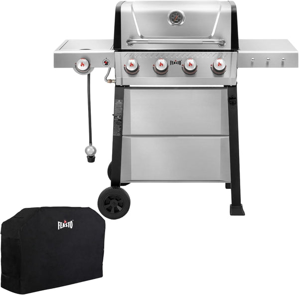 FEASTO Premium 4+1 Burner Gas Grill with Porcelain Cast Iron Grates & Cover