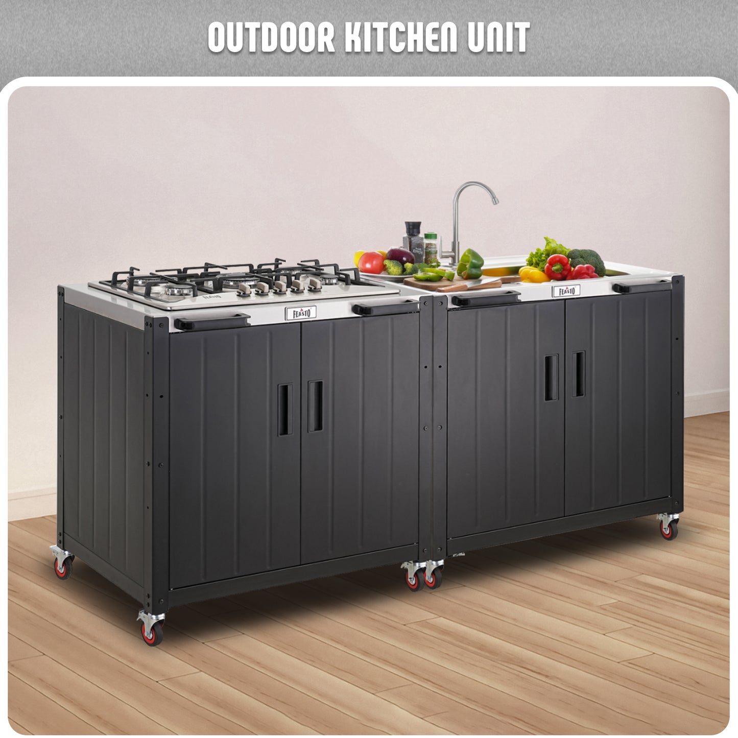 Feasto Outdoor Kitchen Series 5-Burner Outdoor Gas Grill with Cover, Modular Kitchen Grill