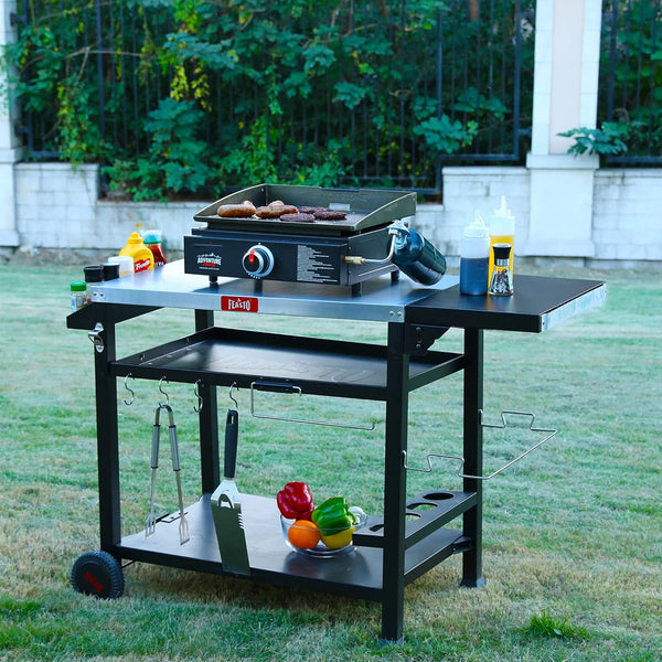 Feasto Outdoor Grill Table Cart, Pizza Oven Stand with Cover, 50" x 22" Stainless Steel Tabletop