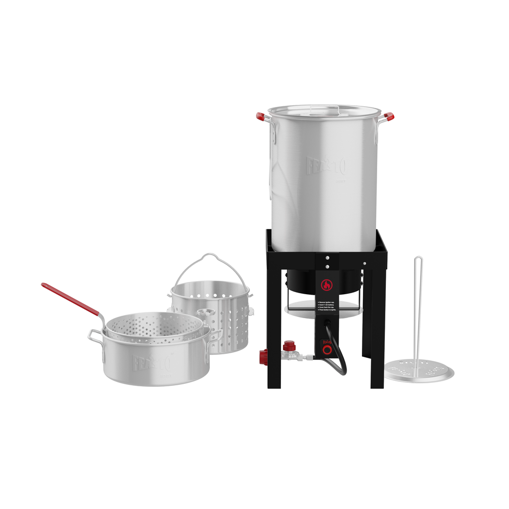 30 Qt Outdoor Turkey Fryer with Fish Fryer Basket Kit 360 view