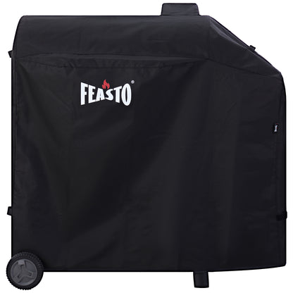 FEASTO 44-Inch Outdoor Grill Cover for Charcoal Grill with Side Table, Waterproof 600D Heavy Duty BBQ Grill Cover, with Handles & Hook and Loop Straps, Black