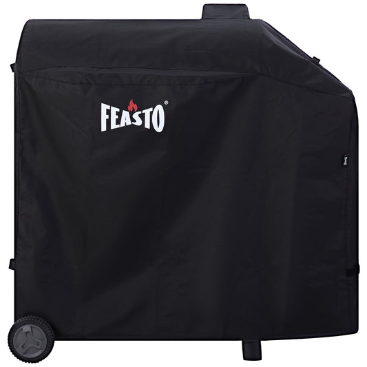FEASTO 44-Inch Outdoor Grill Cover for Charcoal Grill with Side Table, Waterproof 600D Heavy Duty BBQ Grill Cover, with Handles & Hook and Loop Straps, Black