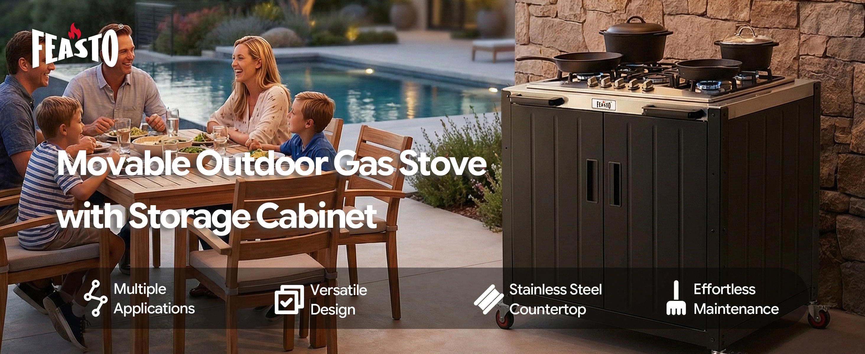 Feasto 5-Burner Propane Gas Stove, Stainless Steel Top with
