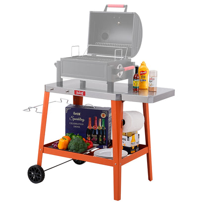 Feasto Outdoor Grill Table Cart, Pizza Oven Table with Wheels, Stainless Steel Countertop Cart with Foldable Extension Table, Versatile Food Prep Grill Cart for Outdoor BBQ Cooking Gathering