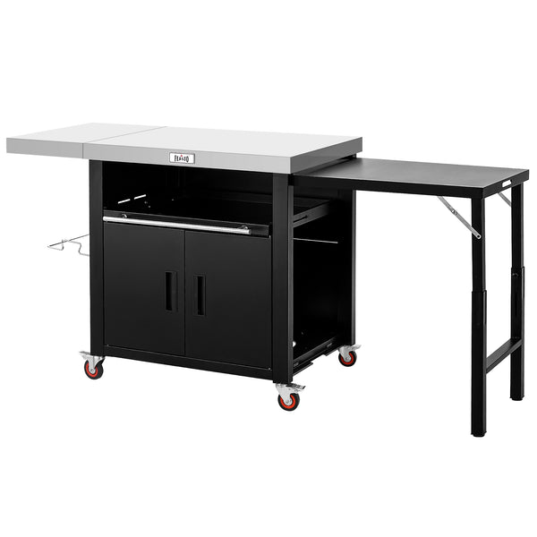 Feasto Outdoor Movable Kitchen Island With 2 Foldable Side Tables & Pull-Out Plate(Add to cart and enjoy an additional 7% discount)