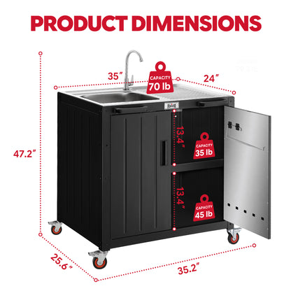 Freestanding 304 Stainless Steel Utility Sink with Cabinet for Outdoor & Utility Use