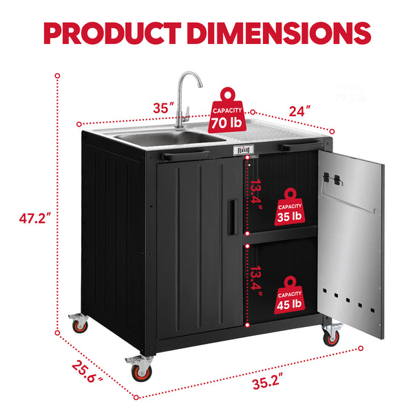 Feasto Freestanding 304 Stainless Steel Utility Sink with Cabinet for Outdoor & Utility Use