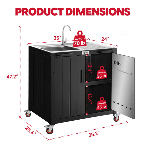 Outdoor Kitchen Series 36" Freestanding Outdoor Grill Cart with Cover, Movable BBQ Station