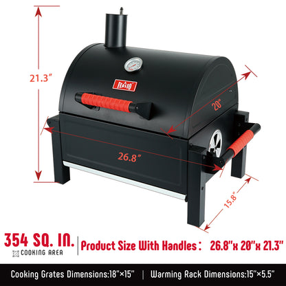 FEASTO Portable Charcoal Grill with Two Silicone Holding Handles Tabletop grilling with 354 Square Inches Cooking Area  Convenient for outdoor Camping and Picnic Black L26.8’’x W20’’x H21.3’’