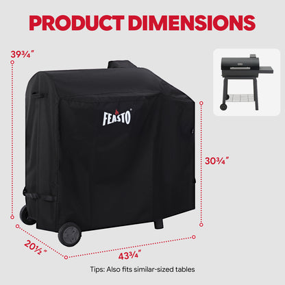FEASTO 44-Inch Outdoor Grill Cover for Charcoal Grill with Side Table, Waterproof 600D Heavy Duty BBQ Grill Cover, with Handles & Hook and Loop Straps, Black