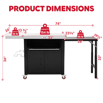 FEASTO Movable Stainless Steel Kitchen Island with Cover & Drop Leafs(Add to cart and enjoy an additional 10% discount)