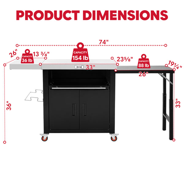 FEASTO Movable Stainless Steel Kitchen Island with Cover & Drop Leafs(Add to cart and enjoy an additional 7% discount)