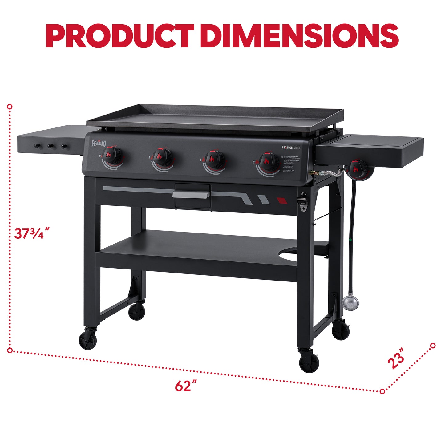 FEASTO 36" 4-Burner Propane Gas Griddle with Side Burner, 63,000 BTU, 720 Sq. In. Cooking Area, Outdoor Flat Top Grill with Grease Cup, Disposable Foil Liners & Foldable Side Table, for Patio, Backyard, BBQ Party, Black