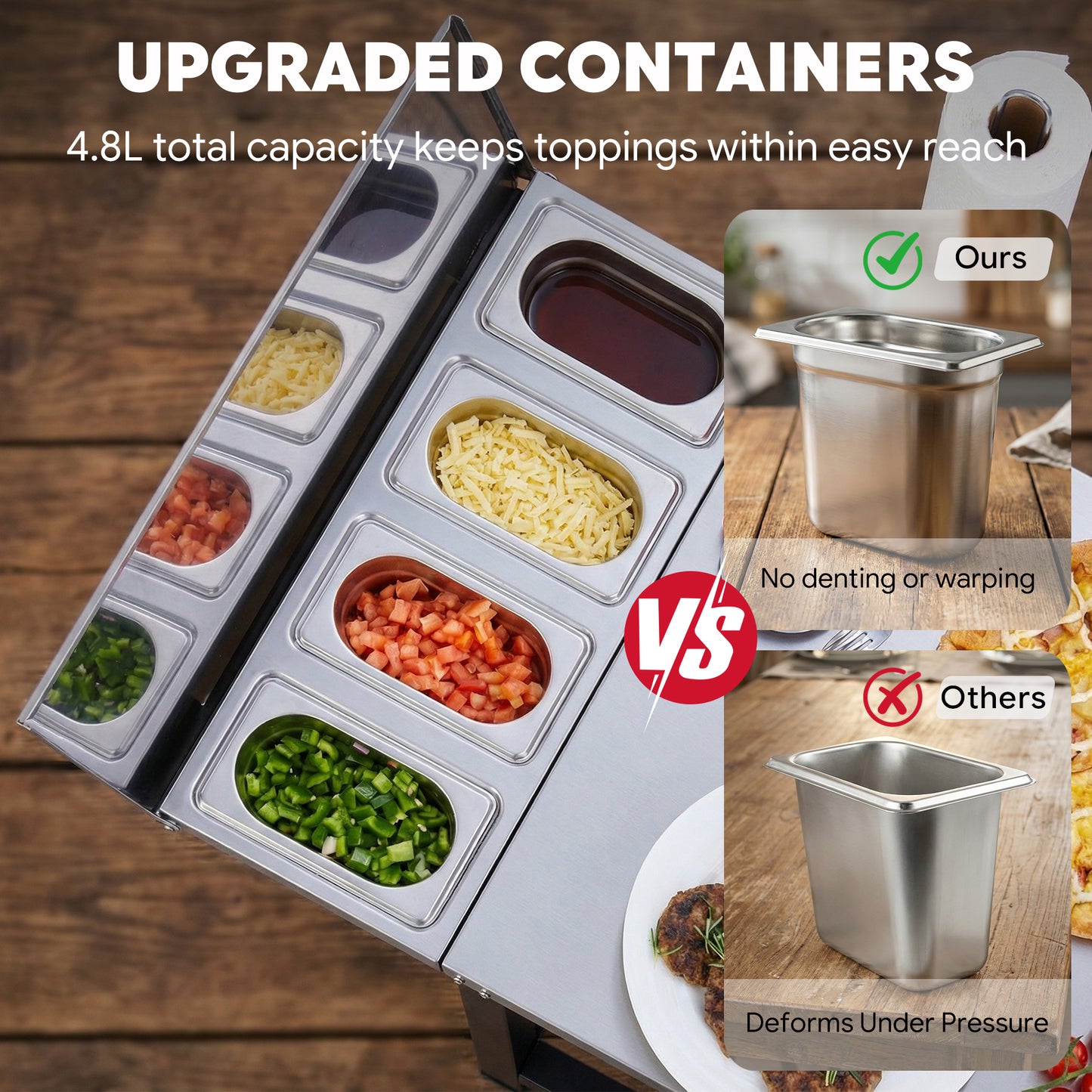Feasto Outdoor Pizza Prep Station,Stainless Steel Top with 4 Ingredients Containers(Add to cart and enjoy an additional 7% discount)