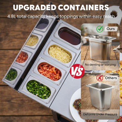 Feasto Outdoor Pizza Prep Station,Stainless Steel Top with 4 Ingredients Containers(Add to cart and enjoy an additional 7% discount)