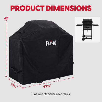 FEASTO 44-Inch Outdoor Grill Cover for 2 Burner Gas Grill, Waterproof 600D Heavy Duty BBQ Grill Cover, with Handles & Hook and Loop Straps, Black