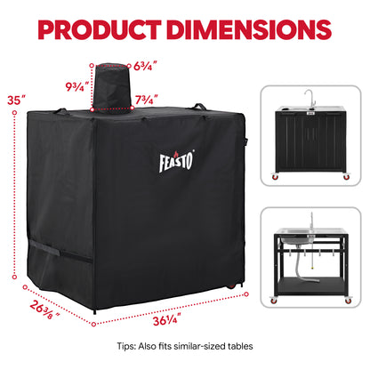 FEASTO 36-Inch Outdoor Prep Table Cover with Sink, Waterproof 600D Grill Cart Cover with Roll-Up Zippered Door, for Kitchen Island Sink Station & Storage Cabinet, Black