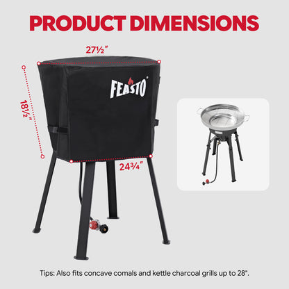 FEASTO 28-Inch Outdoor Concave Comal Cover, Waterproof 600D Heavy Duty BBQ Grill Cover, with Hook and Loop Straps, Black