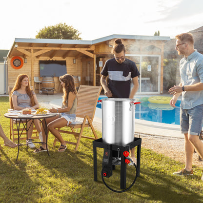 FEASTO 4 in 1 Turkey and Fish Fryer Set with 30 Qt & 10 Qt Aluminum Pots Electronic Ignition Outdoor Propane Gas Cooker with Adjustable 0-10 PSI Regulator Non-Assembly Frame Stand