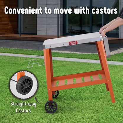 Feasto Outdoor Grill Table Cart, Pizza Oven Table with Wheels, Stainless Steel Countertop Cart with Foldable Extension Table, Versatile Food Prep Grill Cart for Outdoor BBQ Cooking Gathering