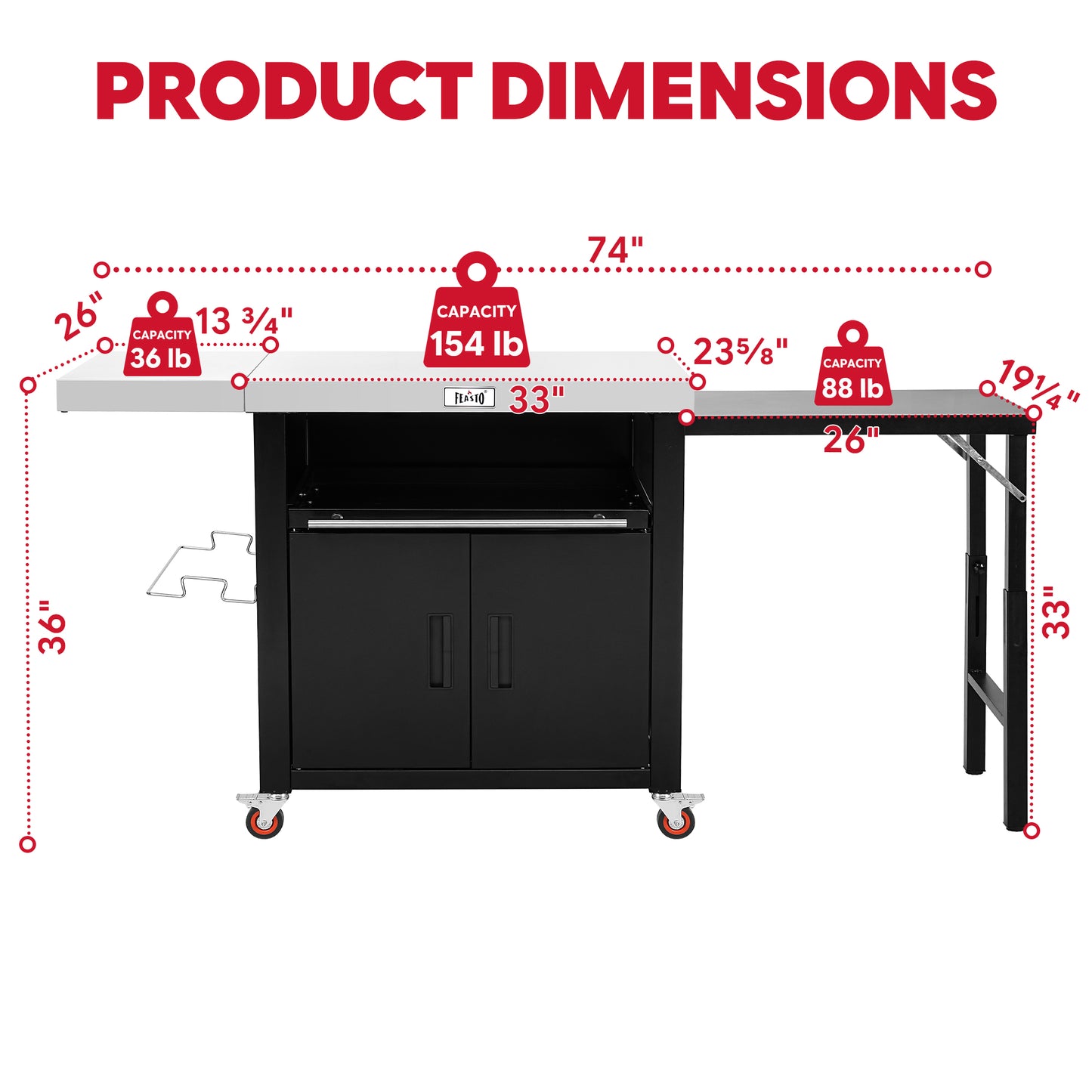 Feasto Outdoor Movable Kitchen Island With 2 Foldable Side Tables & Pull-Out Plate(Add to cart and enjoy an additional 10% discount)