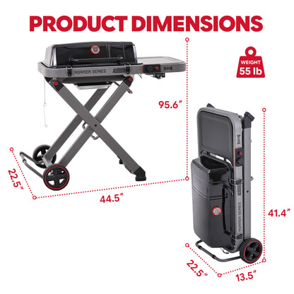 Portable Propane Gas Grill with Folding Cart, Camping & Tailgating, Grey