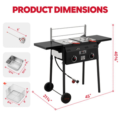 Feasto Outdoor Propane Deep Fryer with Dual Independent Burners