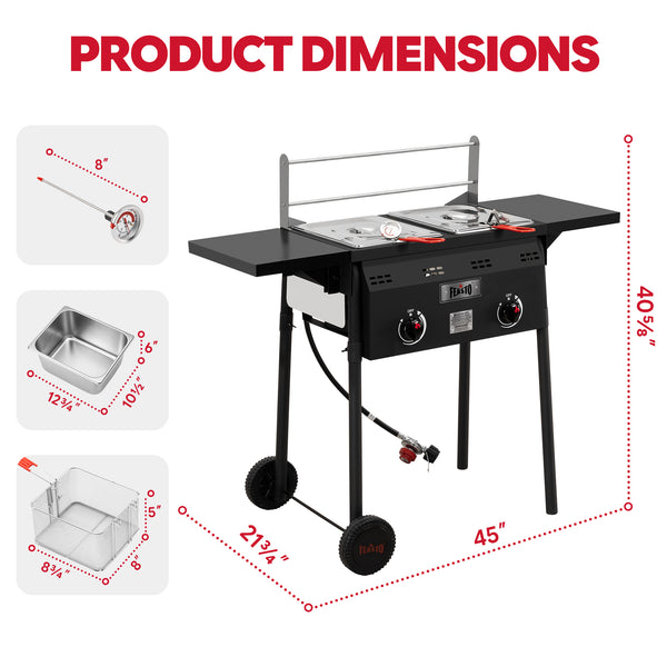 Feasto Outdoor Propane Deep Fryer with Dual Independent Burners(Add to cart and enjoy an additional 10% discount)
