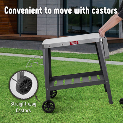 Feasto Outdoor Grill Table Cart, Pizza Oven Table with Wheels, Stainless Steel Countertop Cart with Foldable Extension Table, Versatile Food Prep Grill Cart for Outdoor BBQ Cooking Gathering