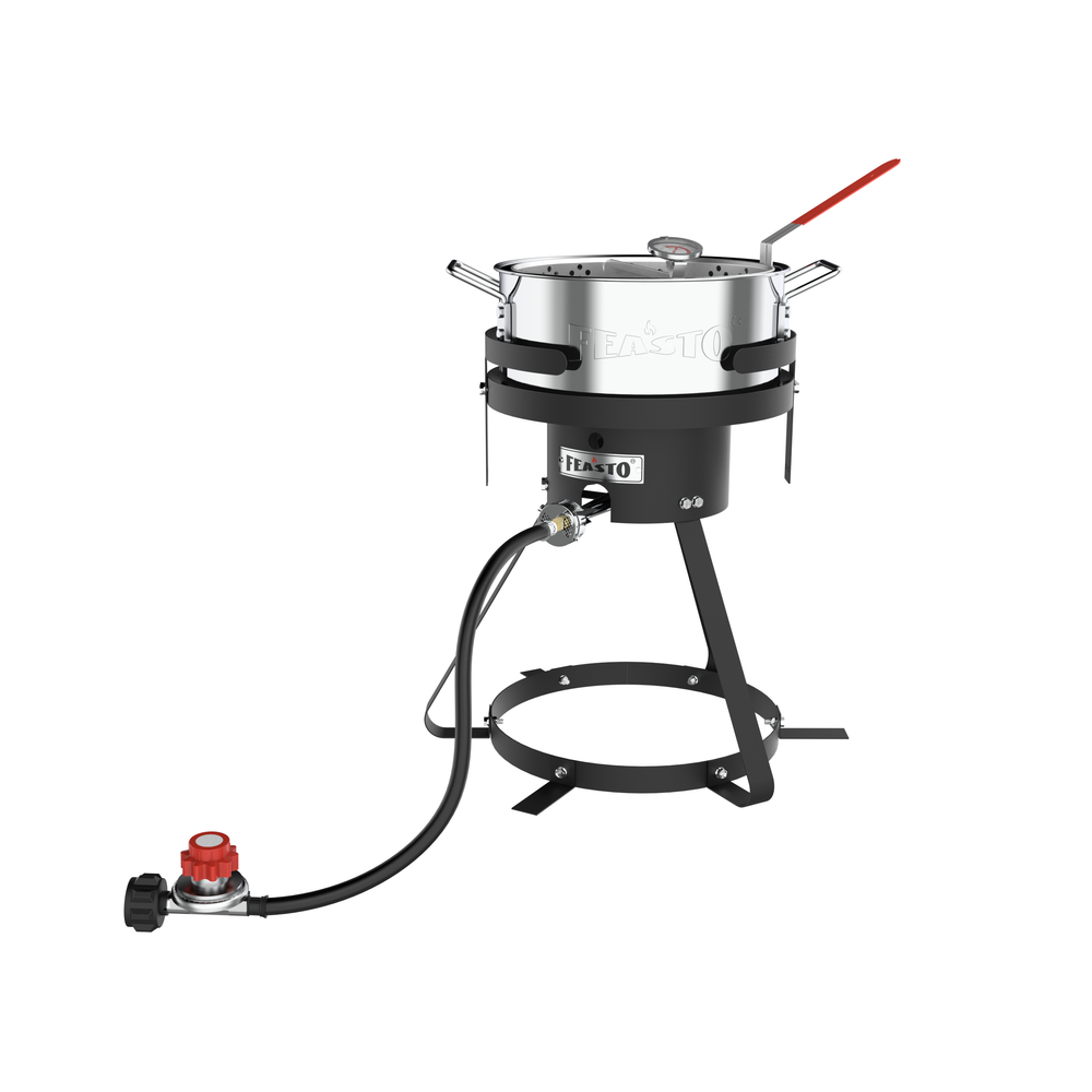 10 Qt Outdoor Gas Fish Fryer Pot Kit with Adjustable Regulator 360 view