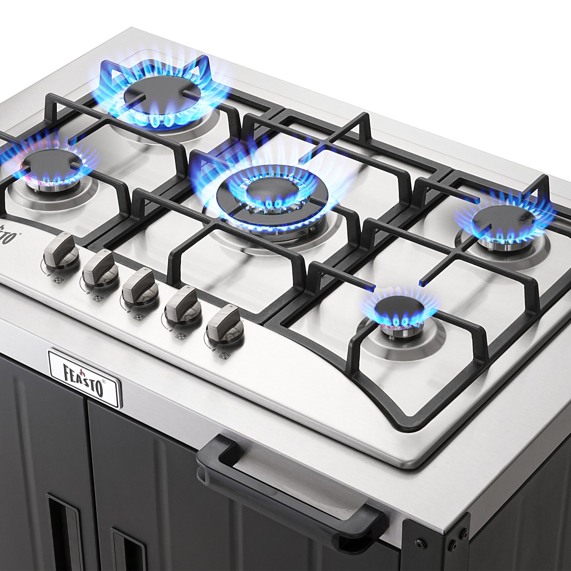 Feasto Gas Grill, Movable Outdoor Gas Stove Stainless Steel Top with Cabinet, Burners with 36,200 BTUs, Outdoor Propane Grill for Outdoor Cooking