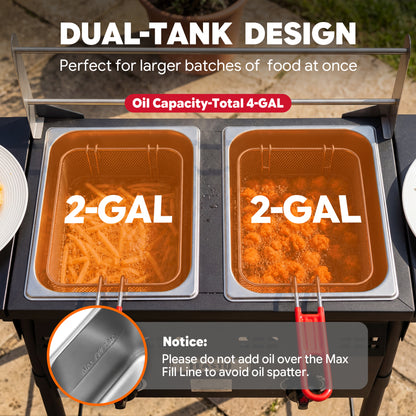 Feasto Outdoor Propane Deep Fryer with Dual Independent Burners