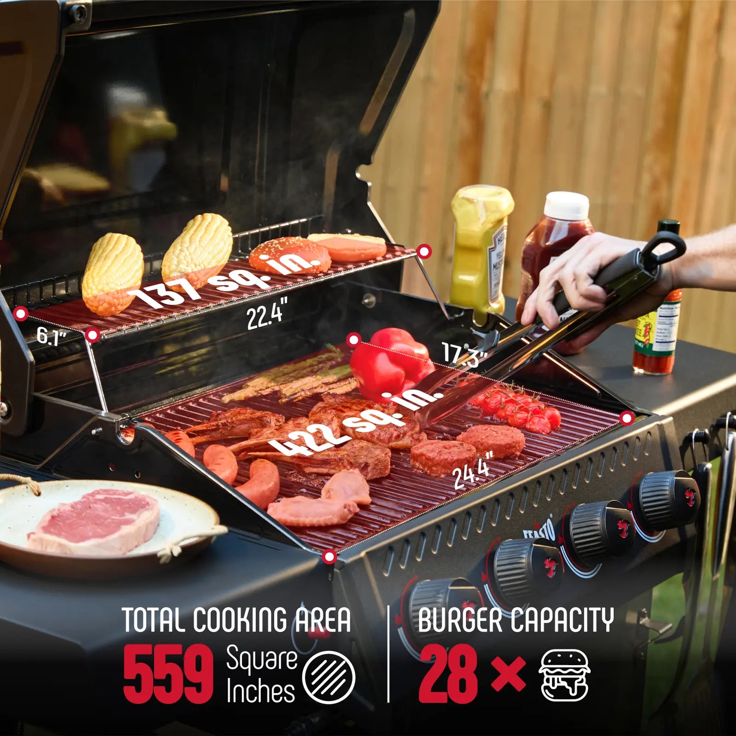 4-Burner Propane Gas Grill with 2 Side Tables and Porcelain-Enameled Grates, Black